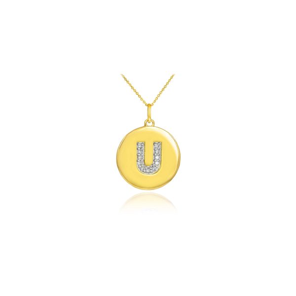 Letter U Diamond Drop Medallion Pendant Necklace in 9ct Gold