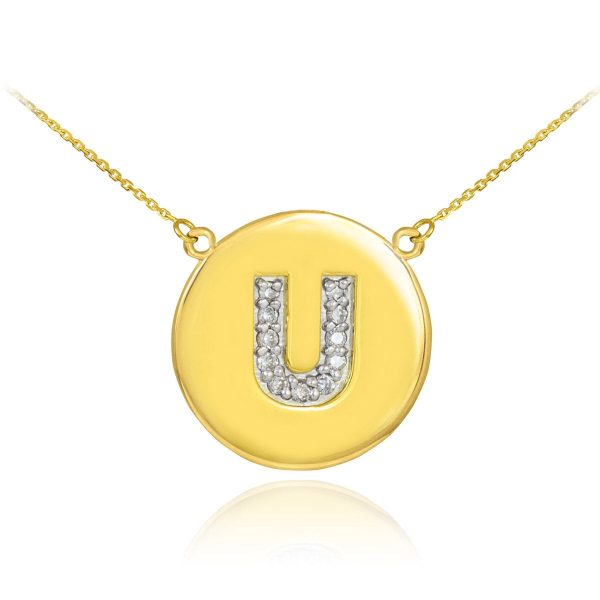 Letter U Diamond Medallion Pendant Necklace in 9ct Gold