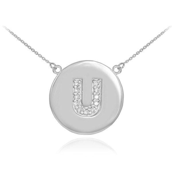 Letter U Diamond Medallion Pendant Necklace in 9ct White Gold