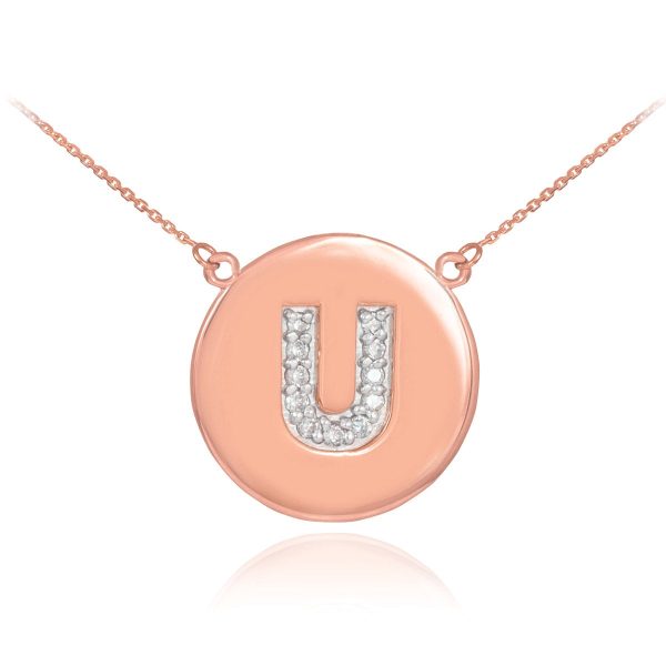 Letter U Diamond Medallion Pendant Necklace in 9ct Rose Gold