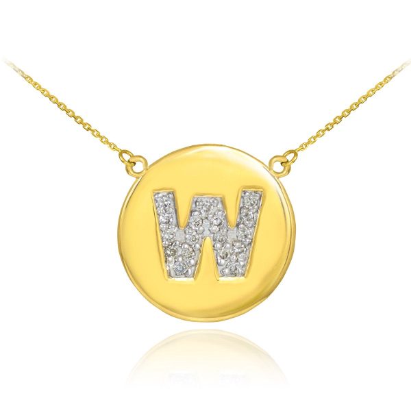 Letter W Diamond Medallion Pendant Necklace in 9ct Gold