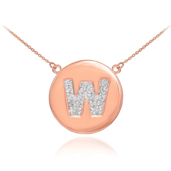 Letter W Diamond Medallion Pendant Necklace in 9ct Rose Gold