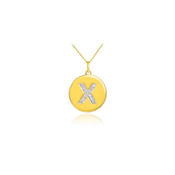 Letter X Diamond Drop Medallion Pendant Necklace in 9ct Gold