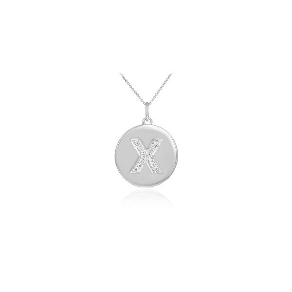 Letter X Diamond Drop Medallion Pendant Necklace in 9ct White Gold