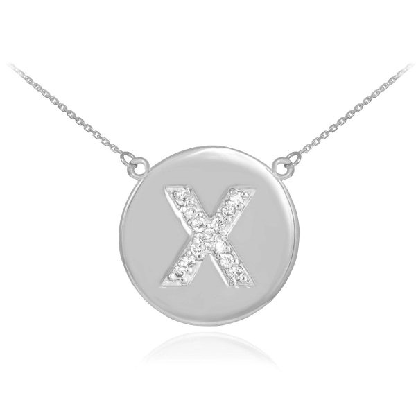 Letter X Diamond Medallion Pendant Necklace in 9ct White Gold