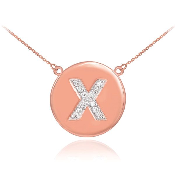 Letter X Diamond Medallion Pendant Necklace in 9ct Rose Gold