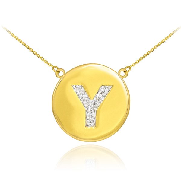 Letter Y Diamond Medallion Pendant Necklace in 9ct Gold