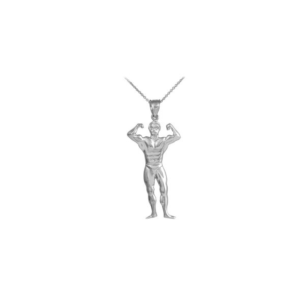 Men's Bodybuilder Pendant Necklace in 9ct White Gold