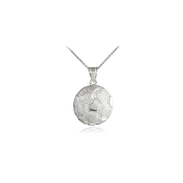 Men's Textured Football Pendant Necklace in 9ct White Gold