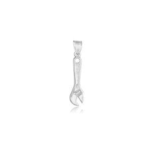 Men's Wrench Pendant Necklace in 9ct White Gold