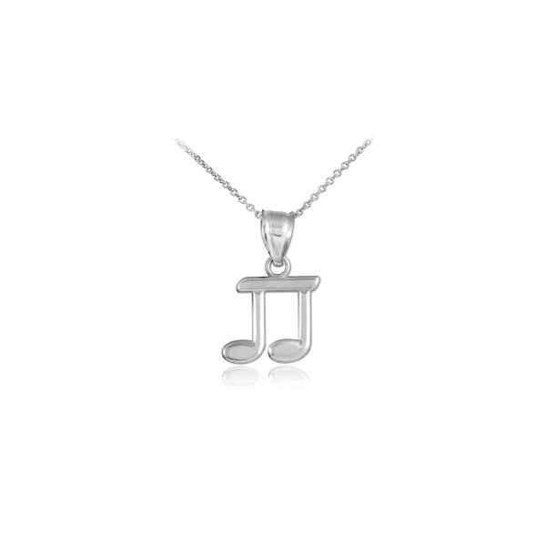 Beamed Eighth Note Pendant Necklace in 9ct White Gold