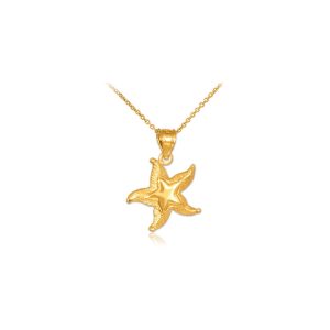 Textured Starfish Pendant Necklace in 9ct Gold