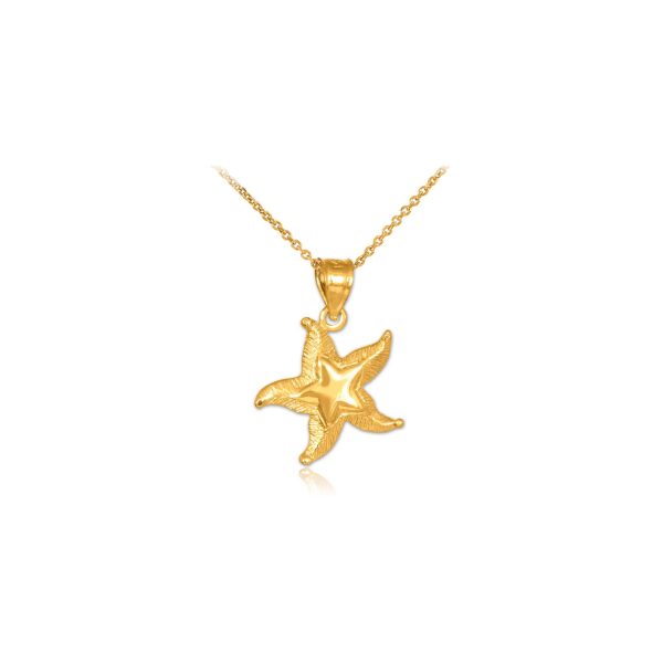 Textured Starfish Pendant Necklace in 9ct Gold