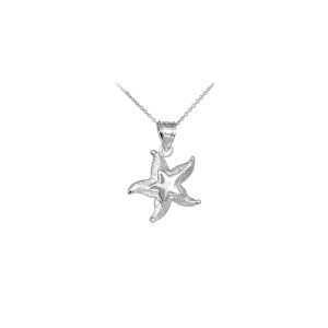 Textured Starfish Pendant Necklace in Sterling Silver