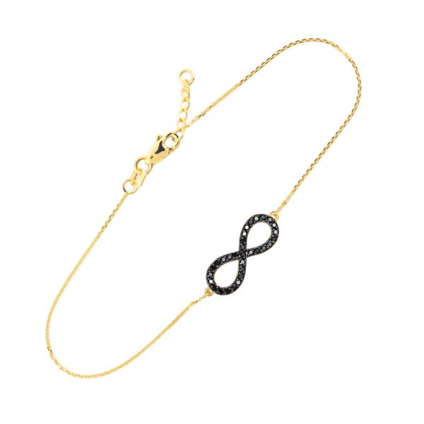 Black CZ Embellished Infinity Bracelet in 9ct Gold