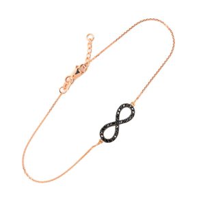 Black CZ Embellished Infinity Bracelet in 9ct Rose Gold