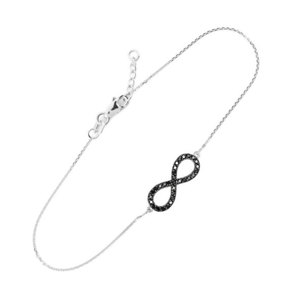 Black CZ Embellished Infinity Bracelet in 9ct White Gold