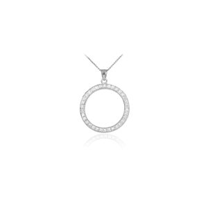 CZ Eternity Circle of Life Pendant Necklace in 9ct White Gold