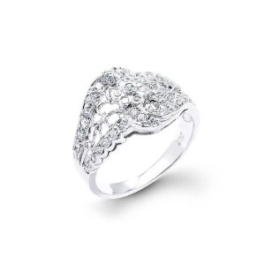 Diamond Floral Filigree Engagement Ring in 9ct White Gold