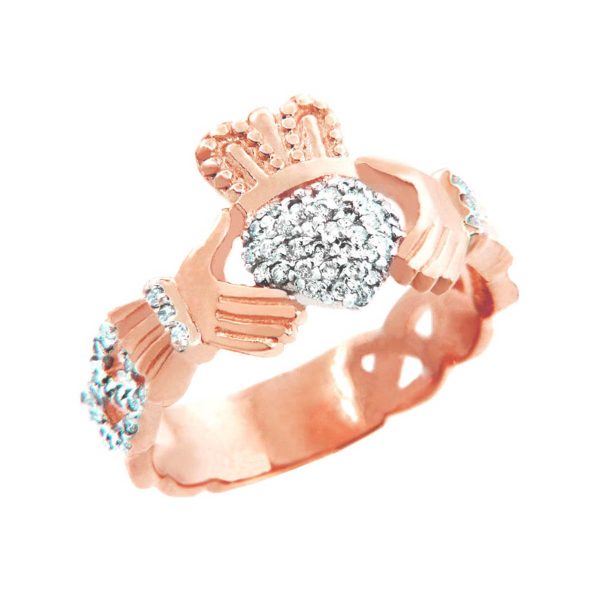 Diamond Claddagh Pavé Unisex Ring in 9ct Rose Gold