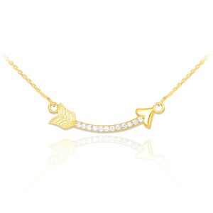 Diamond Curved Arrow Pendant Necklace in 9ct Gold