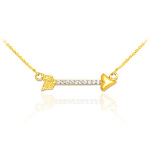 CZ Embellished Arrow Pendant Necklace in 9ct Gold