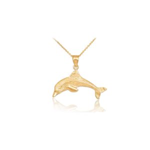 Textured Dolphin Pendant Necklace in 9ct Gold