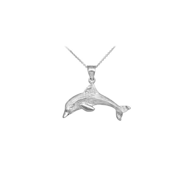 Textured Dolphin Pendant Necklace in 9ct White Gold