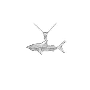 Men's Textured Shark Pendant Necklace in Sterling Silver