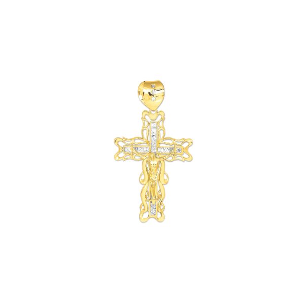 Men's CZ Xl Filigree Cross Pendant Necklace in 9ct Gold