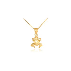 Textured Frog Charm Pendant Necklace in 9ct Gold