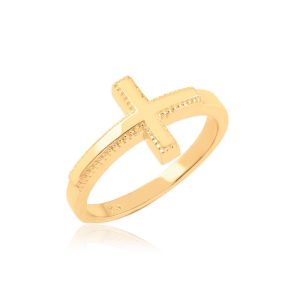 Textured Two Tone Sideways Cross Ring in 9ct Gold