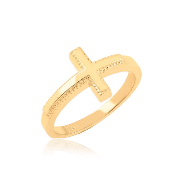 Textured Two Tone Sideways Cross Ring in 9ct Gold