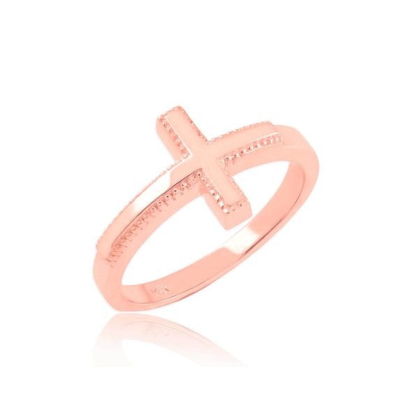 Textured Two Tone Sideways Cross Ring in 9ct Rose Gold