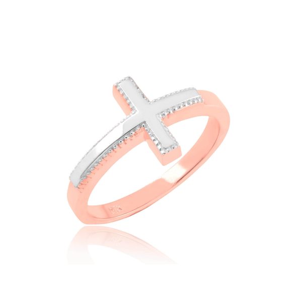 Textured Two Tone Sideways Cross Ring in 9ct Two-Tone Rose Gold