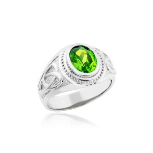 Men's Green CZ Celtic Ring in Sterling Silver