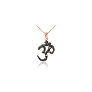 Black Diamond Classic Ohm Pendant Necklace in 9ct Rose Gold