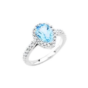 Pear Cut Blue Topaz & Diamond Engagement Ring in 9ct White Gold