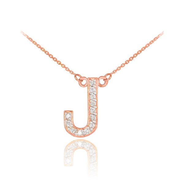 Letter J Diamond Embellished Initial Pendant Necklace in 9ct Rose Gold