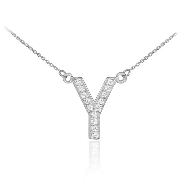 Letter Y Diamond Embellished Initial Pendant Necklace in 9ct White Gold