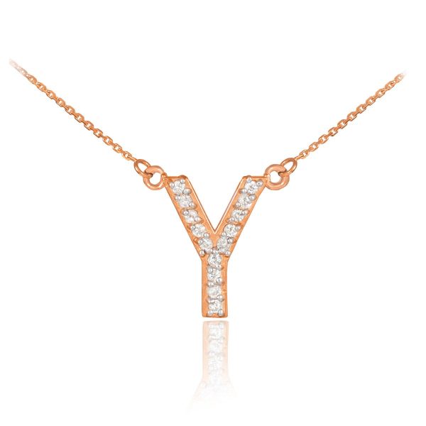 Letter Y Diamond Embellished Initial Pendant Necklace in 9ct Rose Gold