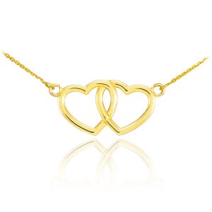 Two Hearts Open Pendant Necklace in 9ct Gold