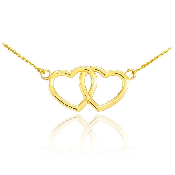 Two Hearts Open Pendant Necklace in 9ct Gold