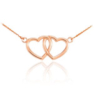 Two Hearts Open Pendant Necklace in 9ct Rose Gold