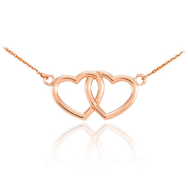 Two Hearts Open Pendant Necklace in 9ct Rose Gold