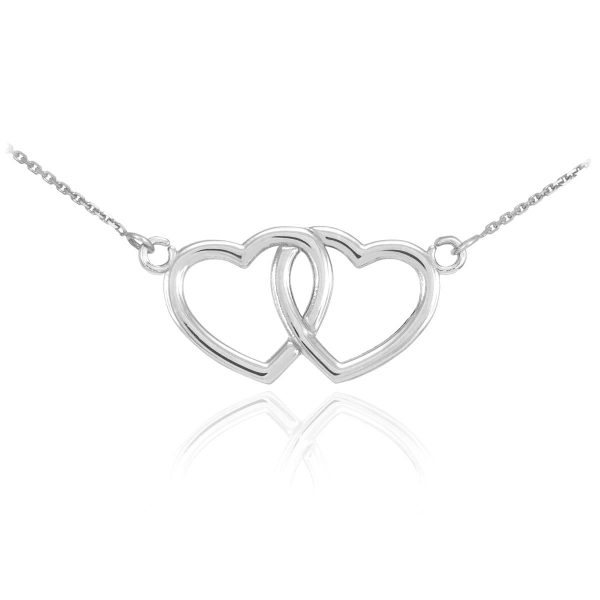 Two Hearts Open Pendant Necklace in 9ct White Gold