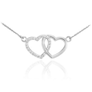 Diamond Double Heart Pendant Necklace in 9ct White Gold