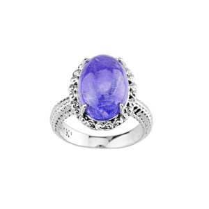 Tanzanite Imposing Gemstone Beaded Band Ring in Sterling Silver