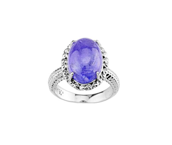 Tanzanite Imposing Gemstone Beaded Band Ring in Sterling Silver