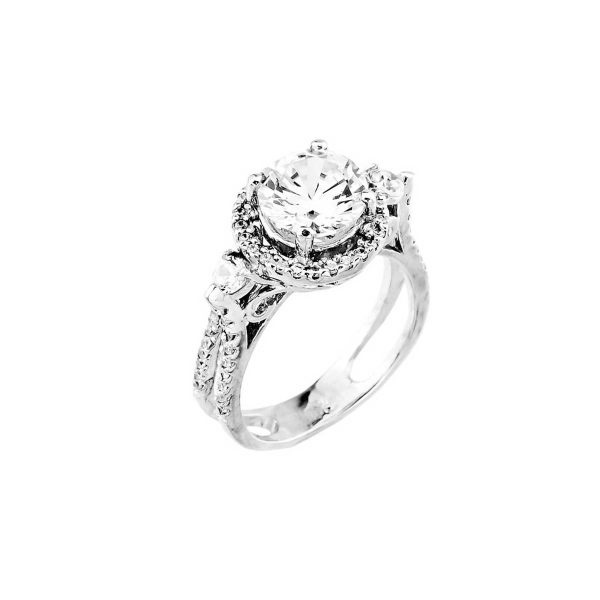 CZ Classic Engagement Ring in 9ct White Gold